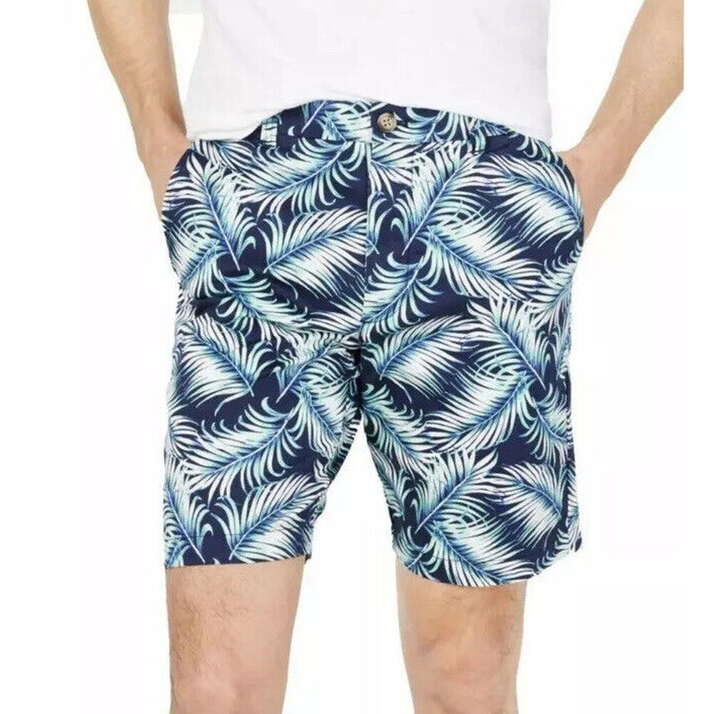 New‎ Club Room Mens Sz 40W Shorts Fern Blue Floral Pockets Above Knee NWT